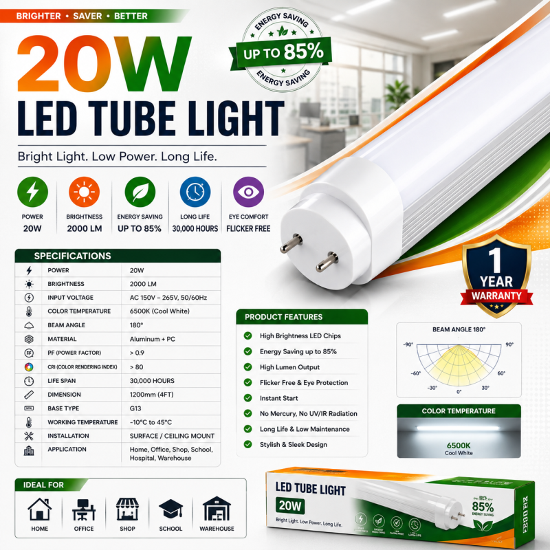 Barsha Lighting 20W Tube Light Pack Of 5