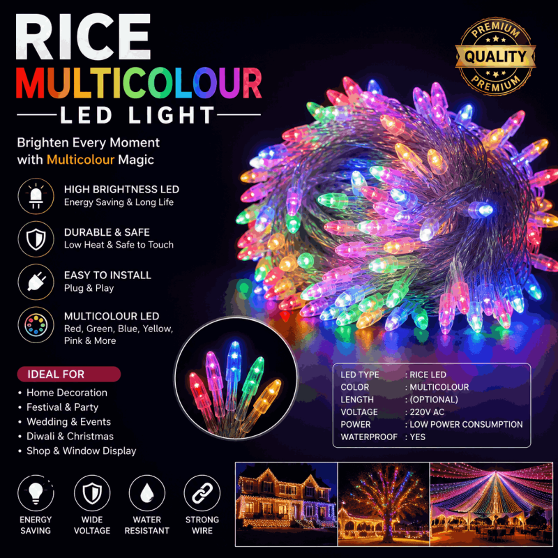 Barsha Lighting Multicolour Rice Chain Light Pack Of 10