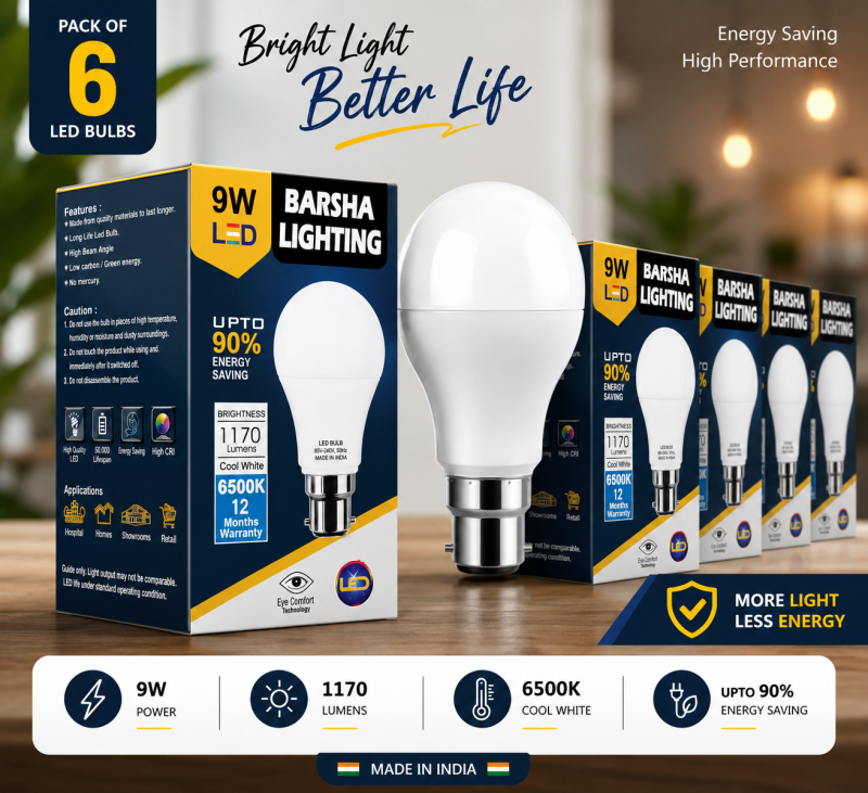 Barsha Lighting 9W LED Bulb – Pack of 6