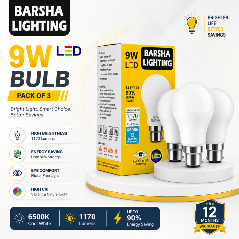 BARSHA LIGHTING 9W LED LIGHT PACK OF - 3