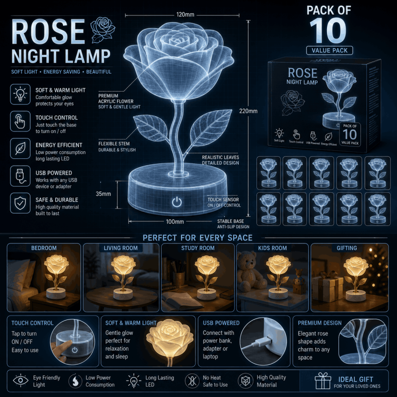 Barsha Lighting Backup Rose Shape Night Lamp Pack Of 10