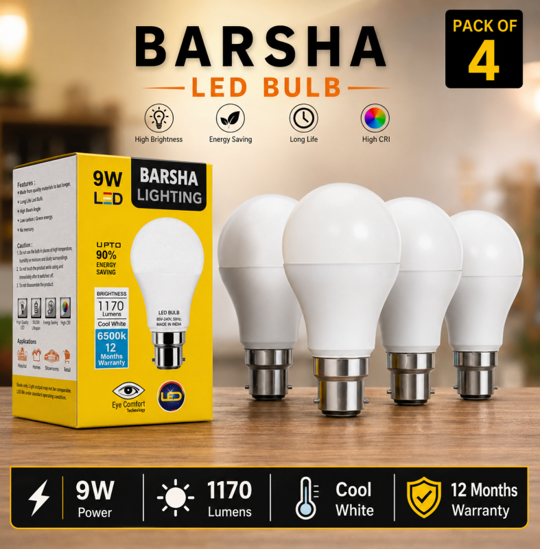 BARSHA LIGHTING 9W LED LIGHT PACK OF 4