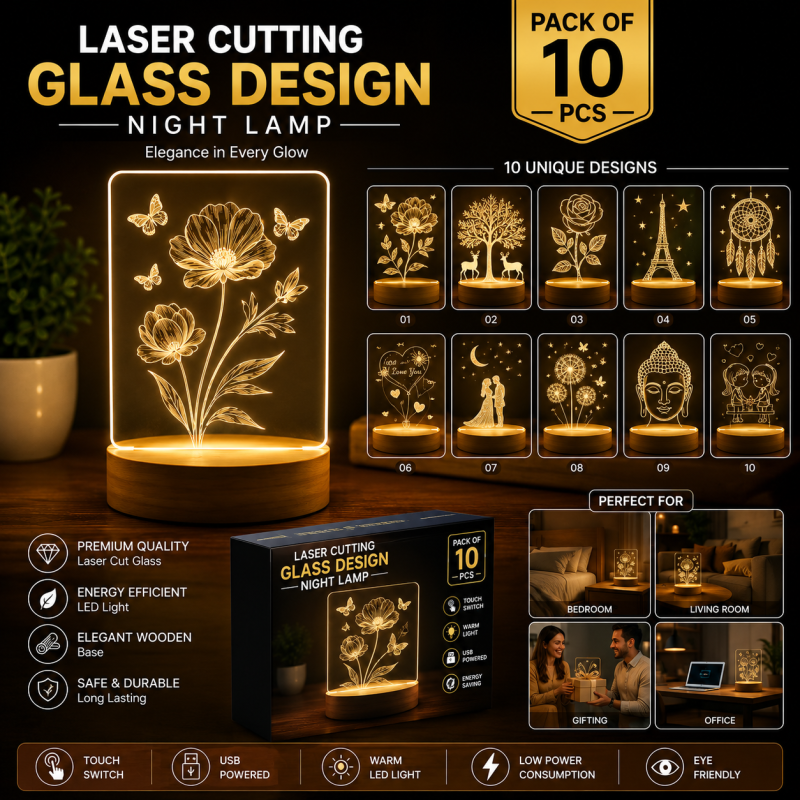 Barsha Lighting Glass Laser Cutting Night Lamp Pack Of 10