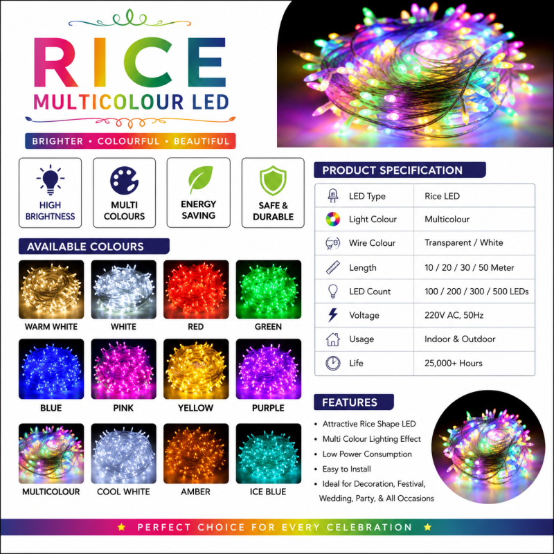 Barsha Lighting Multicolour Rice Chain Light Pack Of 10