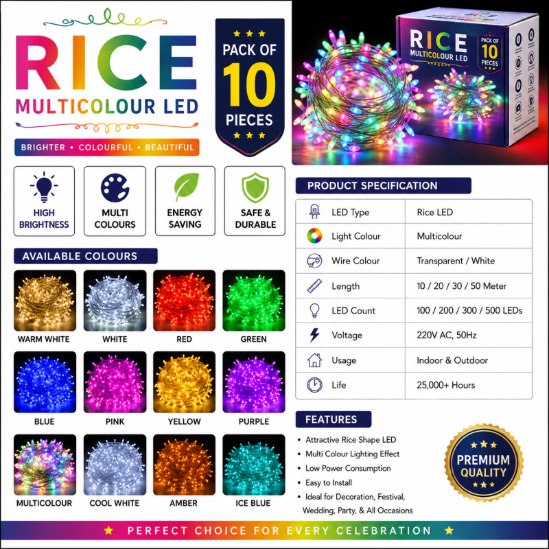 Barsha Lighting Multicolour Rice Chain Light Pack Of 10