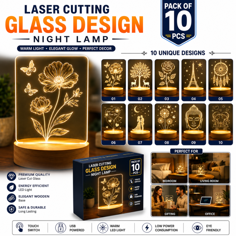 Barsha Lighting Glass Laser Cutting Night Lamp Pack Of 10